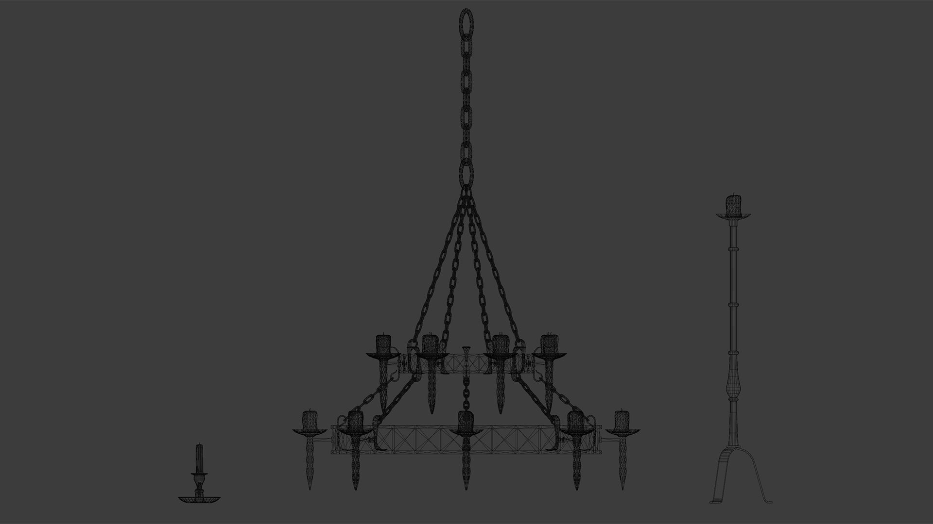 Medieval Chandelier Low-poly 3D model_14