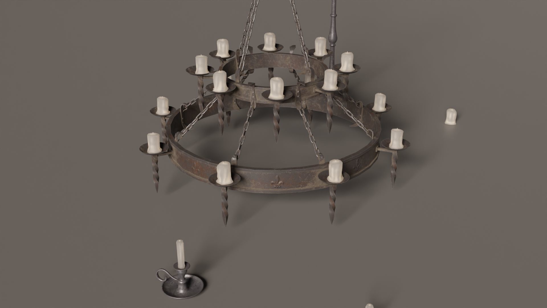 Medieval Chandelier Low-poly 3D model_7
