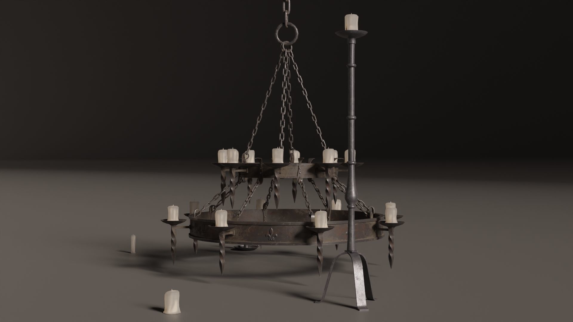 Medieval Chandelier Low-poly 3D model_4