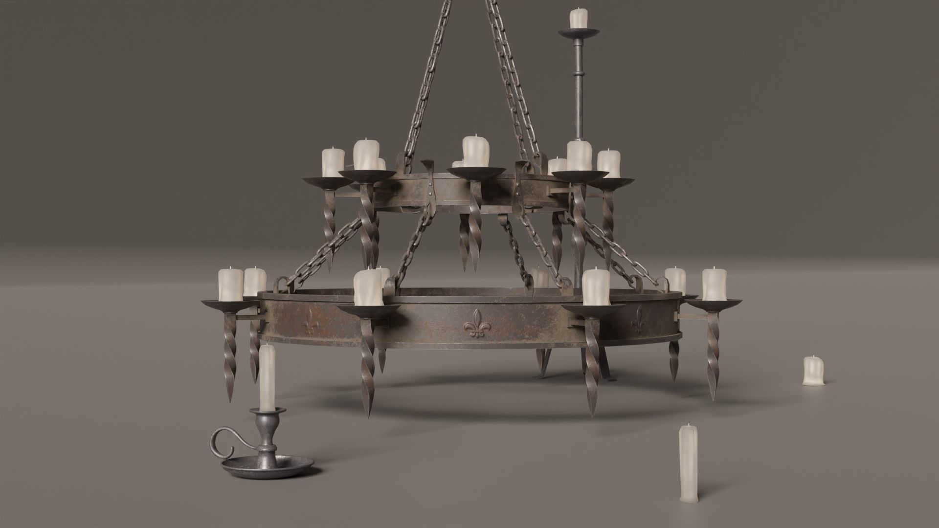 Medieval Chandelier Low-poly 3D model_3