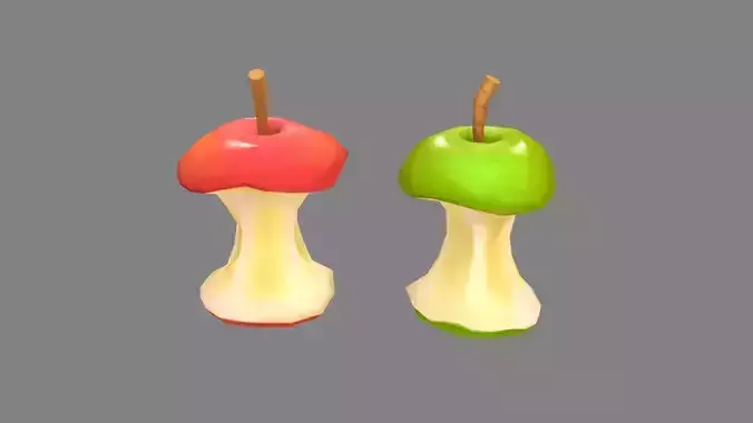 Cartoon green apple core - red apple core