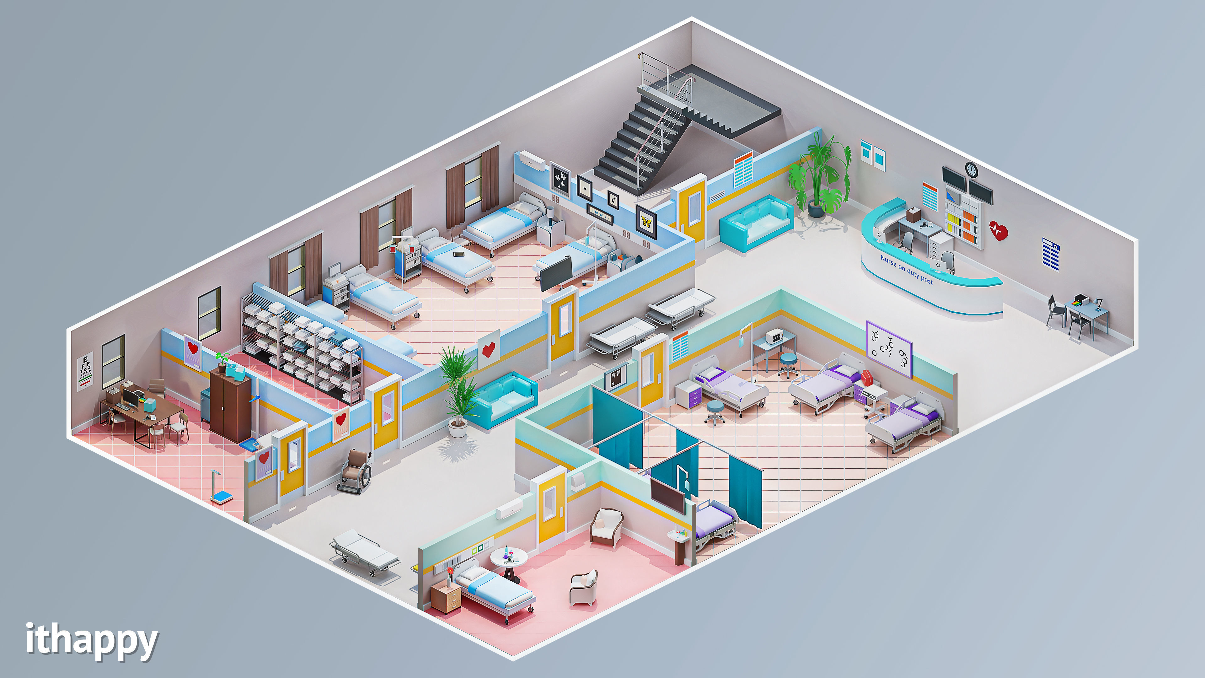 Hospital 3 Low-poly 3D model_7