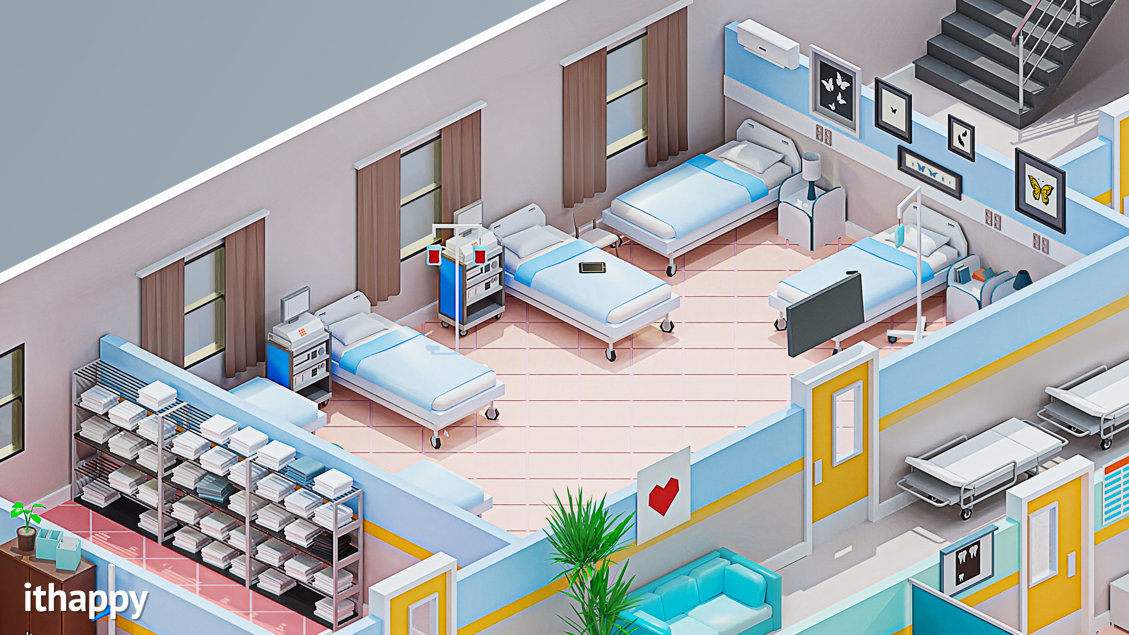 Hospital 3 Low-poly 3D model_9