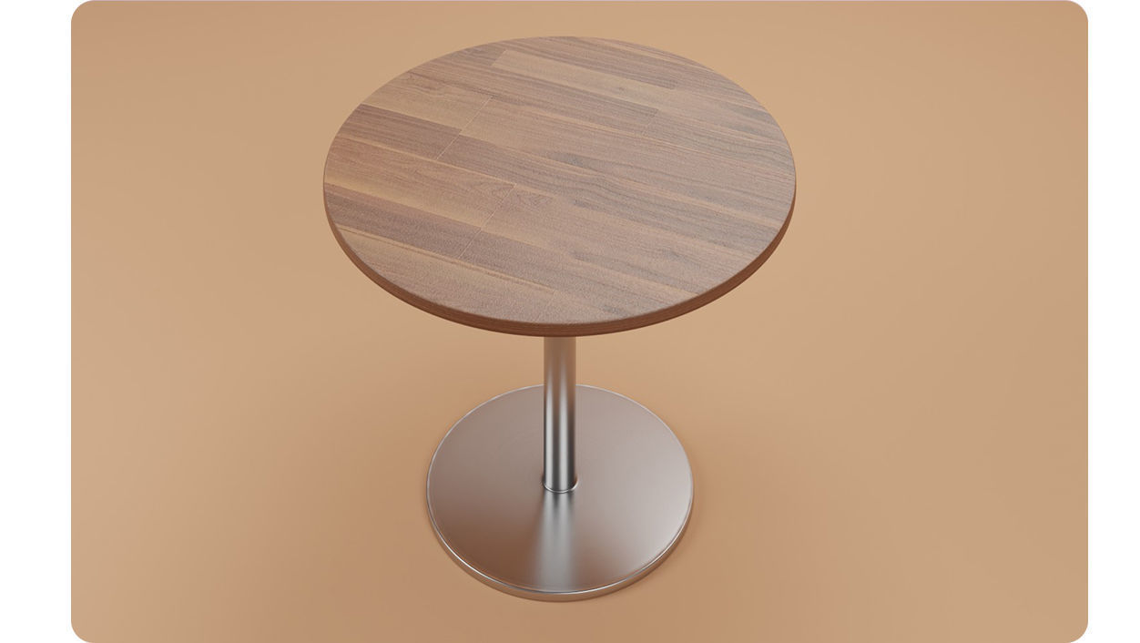 Round Table laminated wood with metal base 3d model Low-poly 3D model_1