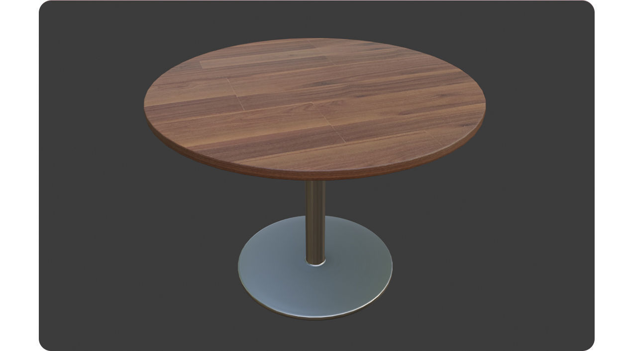 Round Table laminated wood with metal base 3d model Low-poly 3D model_5