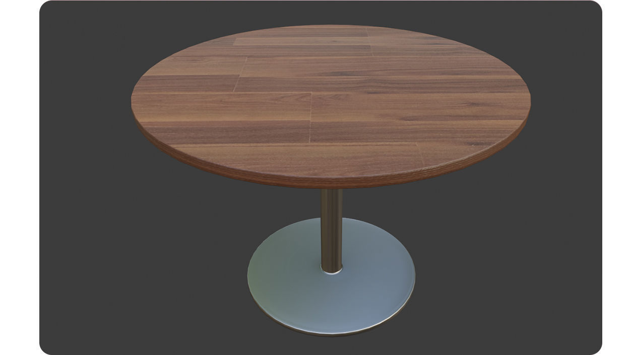 Round Table laminated wood with metal base 3d model Low-poly 3D model_8