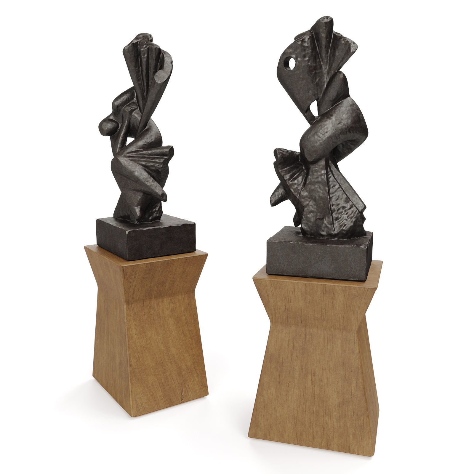 Metal Abstract figure wooden pedestal Low-poly 3D model_3