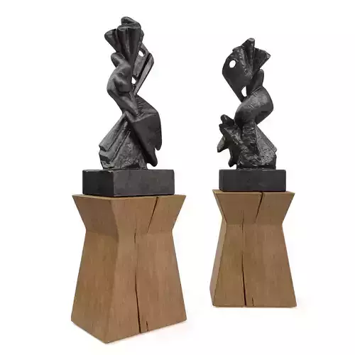 Metal Abstract figure wooden pedestal