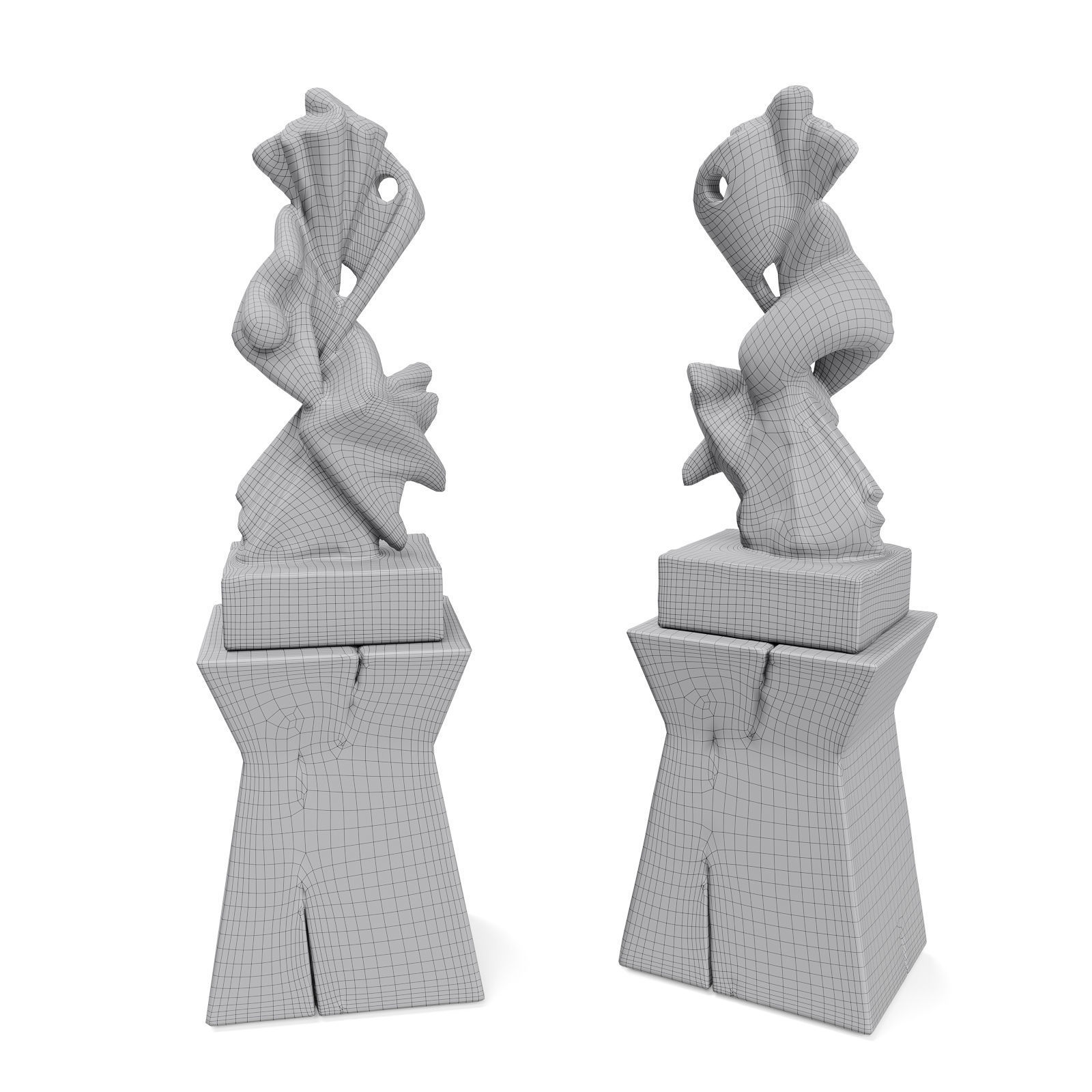 Metal Abstract figure wooden pedestal Low-poly 3D model_4