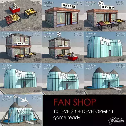 Fan Shop all 10 Levels Low-poly 3D model