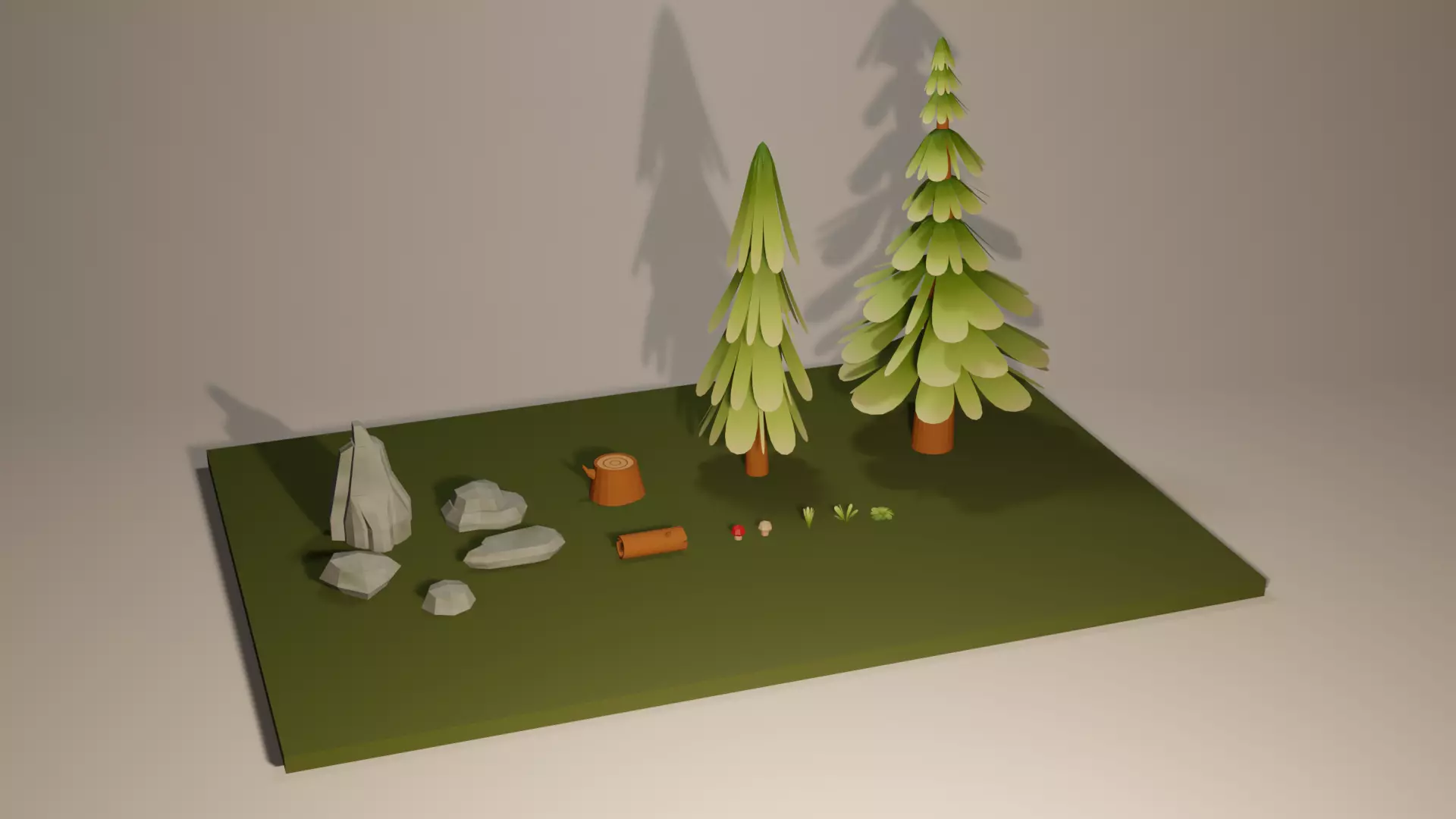 Forest set of trees and rocks Free low-poly 3D model