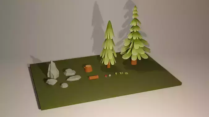 Forest set of trees and rocks