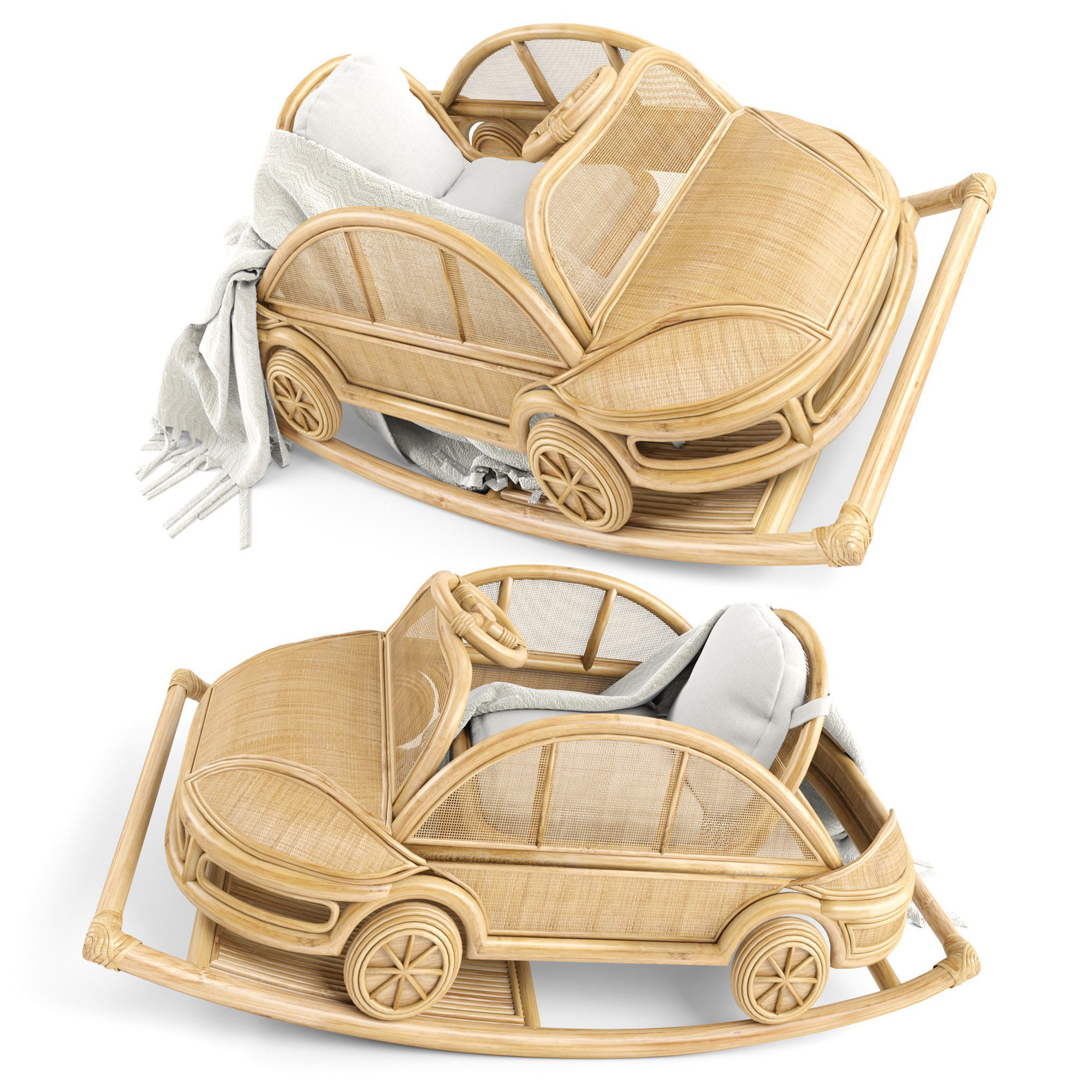 Kids Rattan VW rocking car 3D model | CGTrader