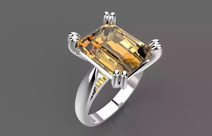 Ring emerald cut citrine in sterling silver