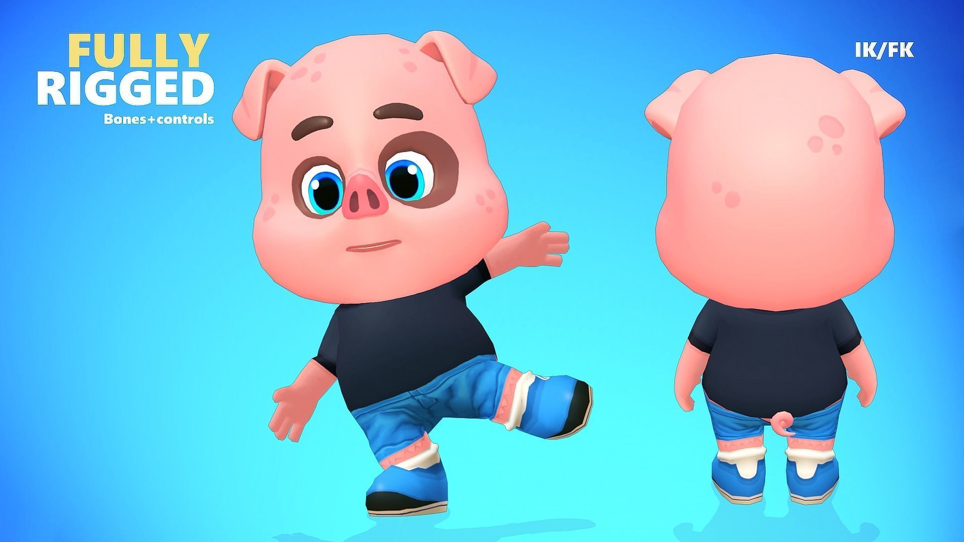 Pig Animated Rigged Low-poly 3D model_4