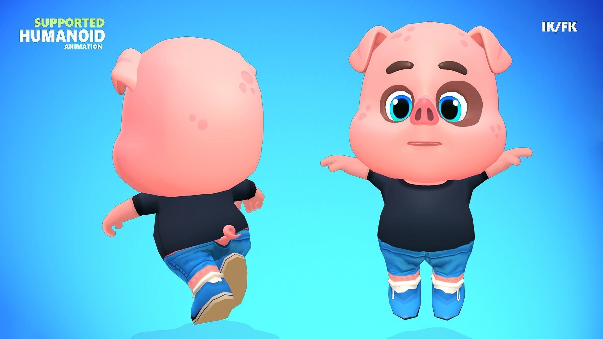 Pig Animated Rigged Low-poly 3D model_8