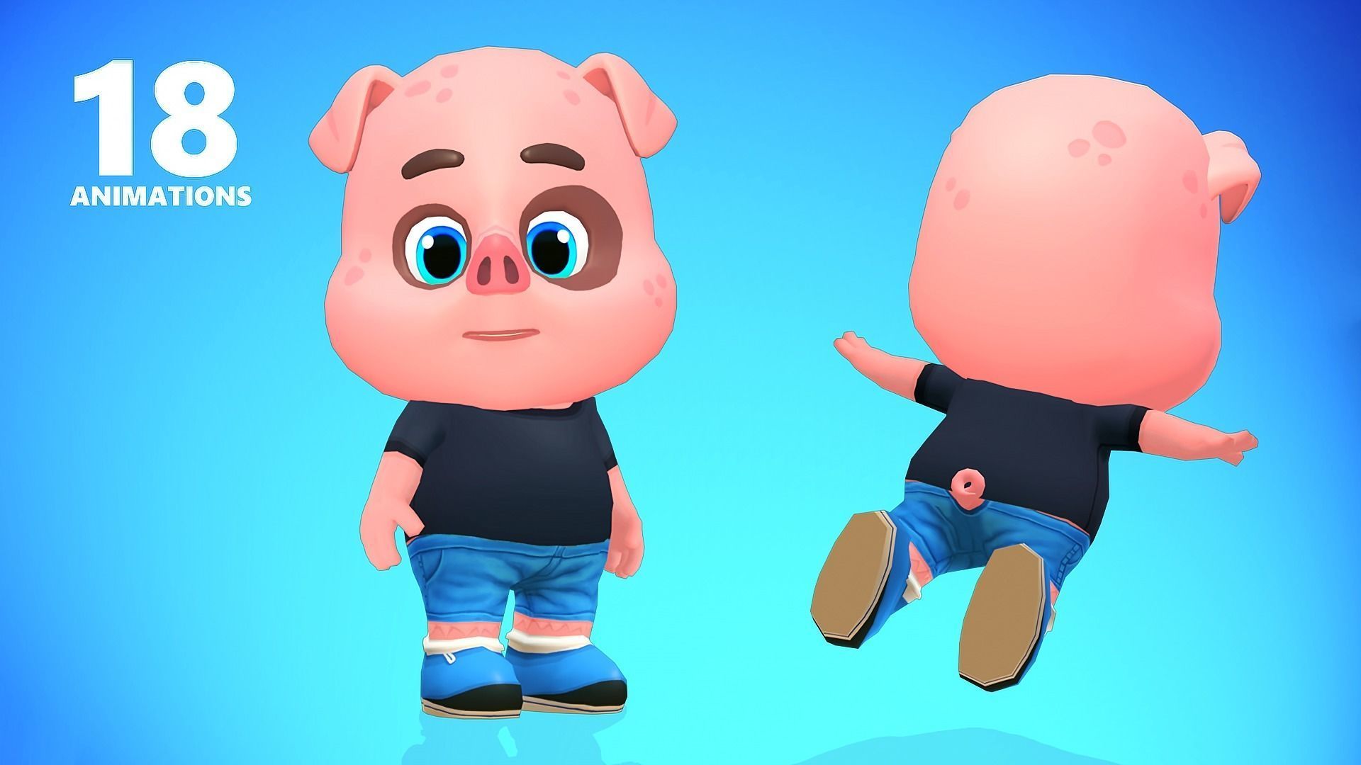 Pig Animated Rigged Low-poly 3D model_5