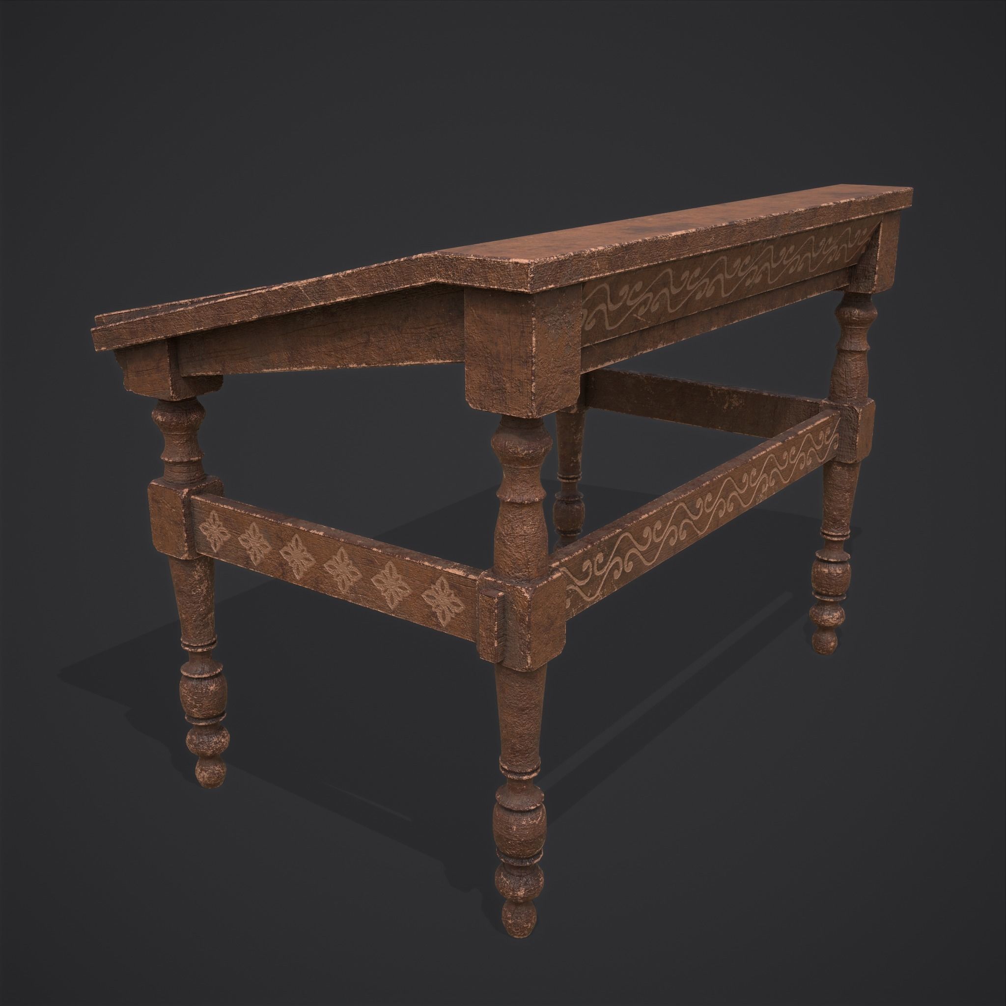 Elegant Long Writing Desk  Low-poly 3D model_9