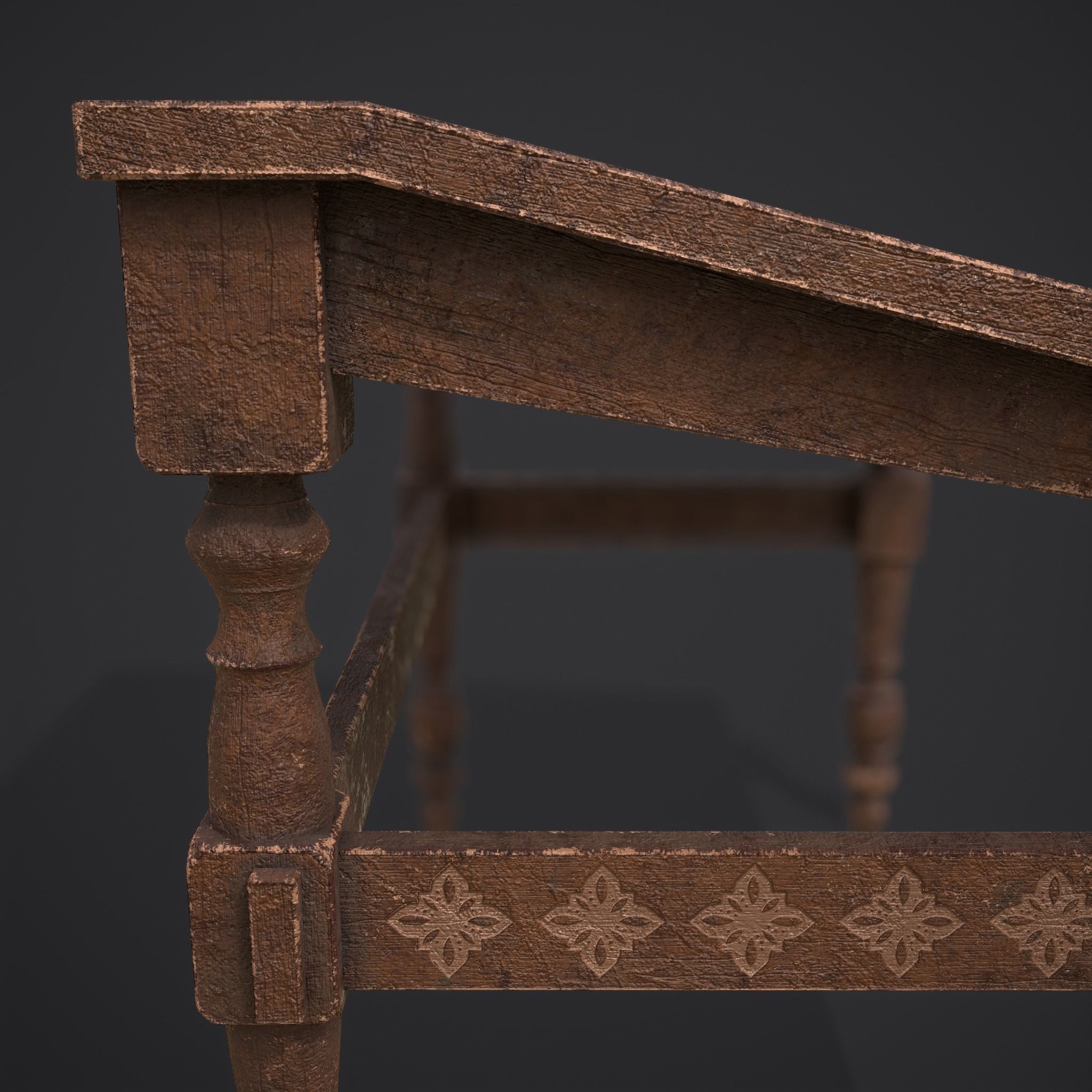 Elegant Long Writing Desk  Low-poly 3D model_18