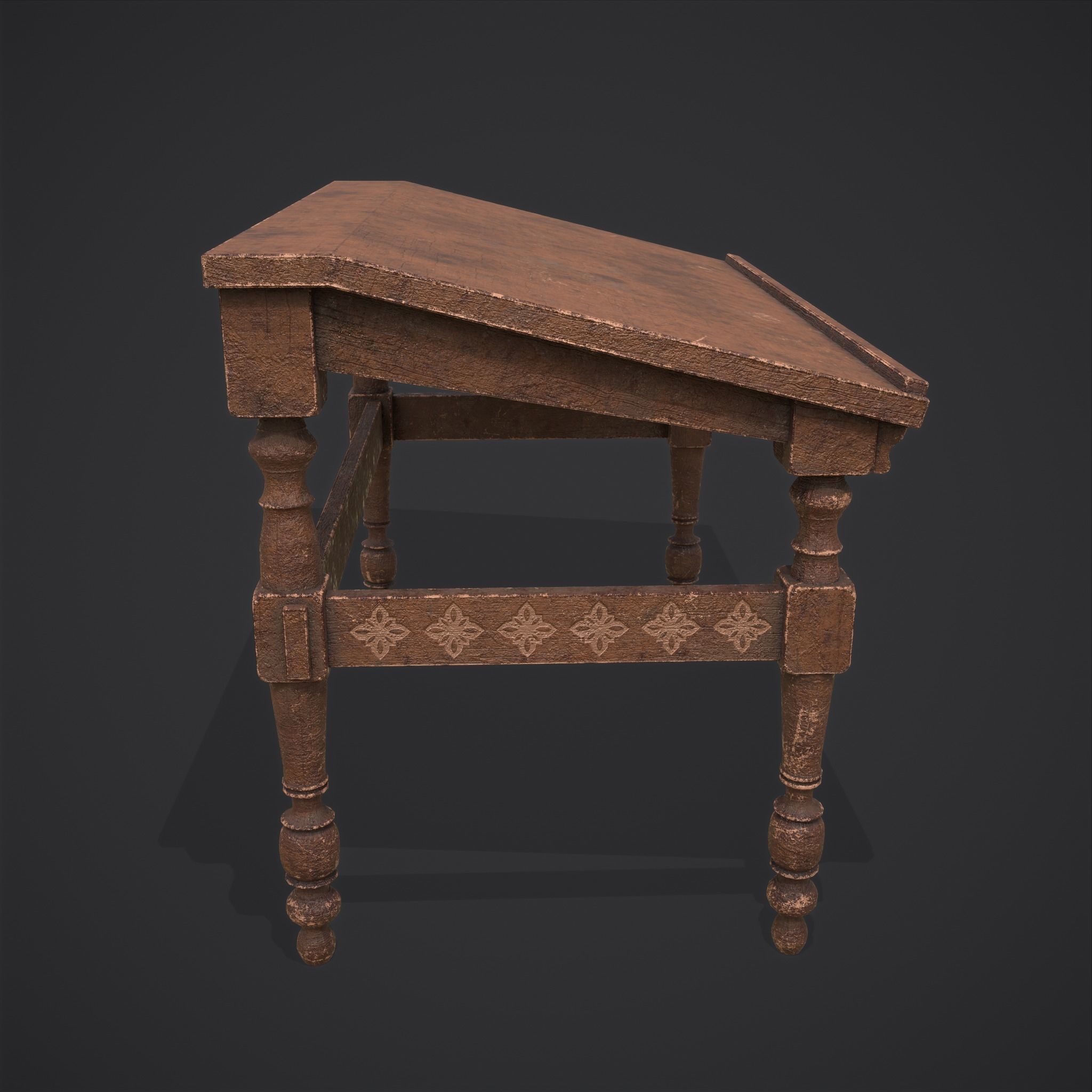 Elegant Long Writing Desk  Low-poly 3D model_3