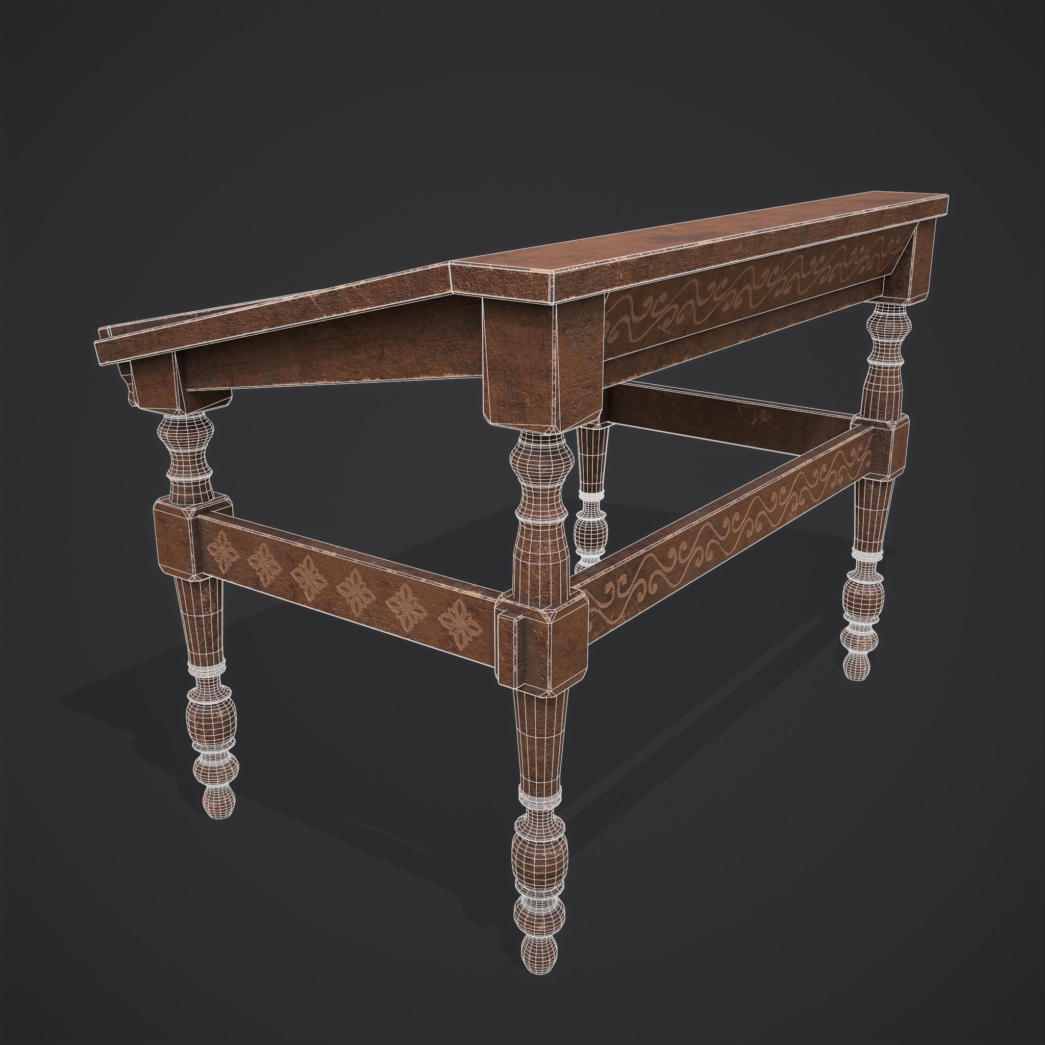 Elegant Long Writing Desk  Low-poly 3D model_10