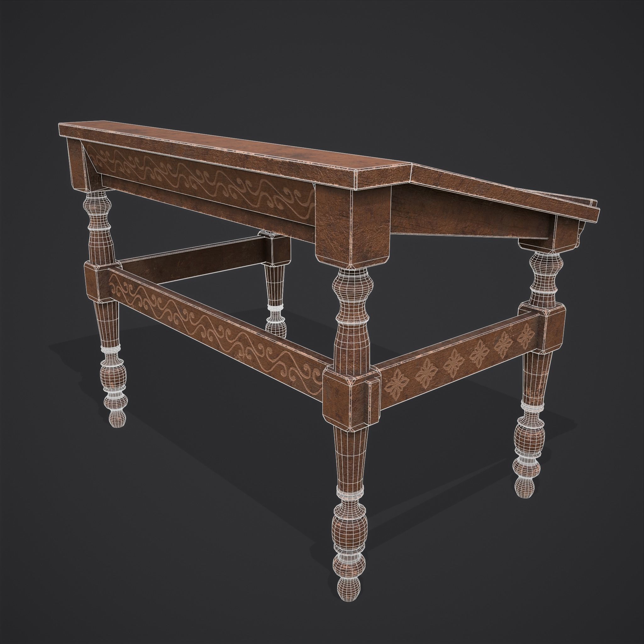 Elegant Long Writing Desk  Low-poly 3D model_6