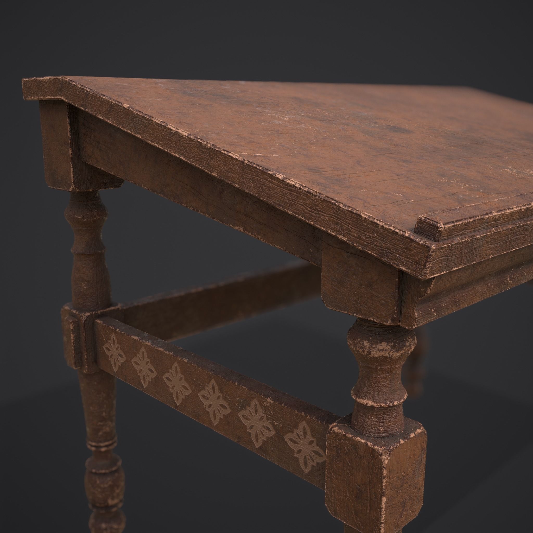 Elegant Long Writing Desk  Low-poly 3D model_17