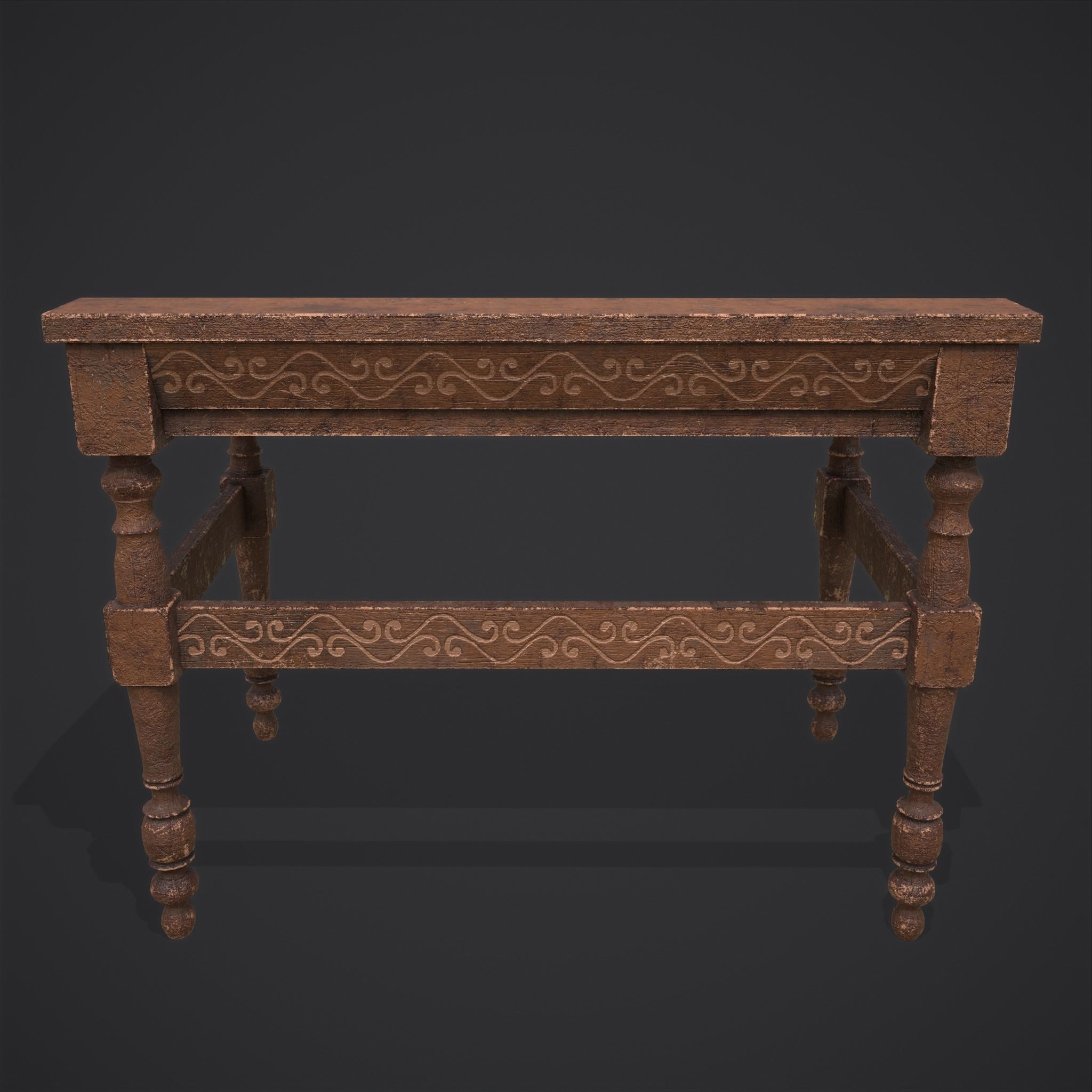 Elegant Long Writing Desk  Low-poly 3D model_7