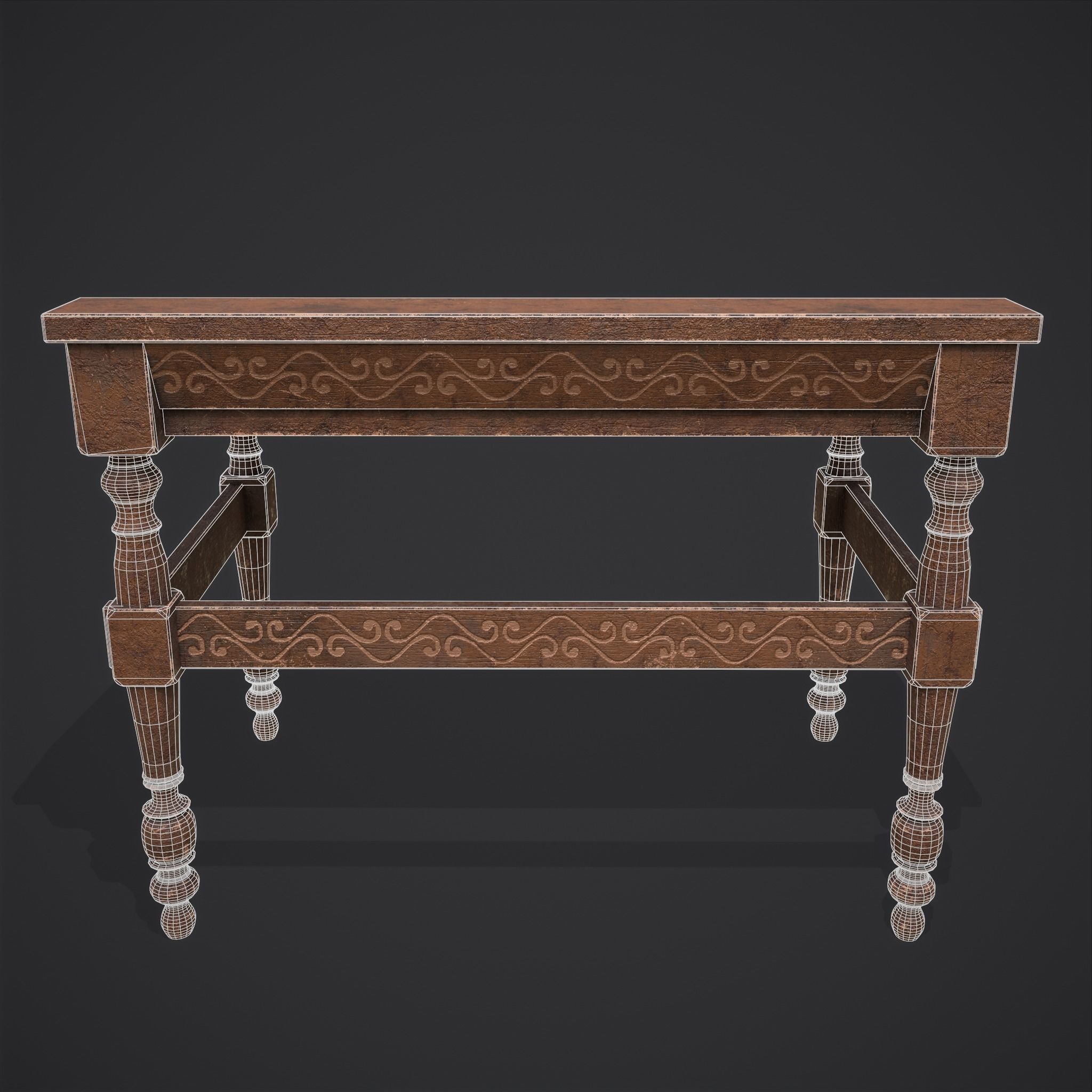 Elegant Long Writing Desk  Low-poly 3D model_8