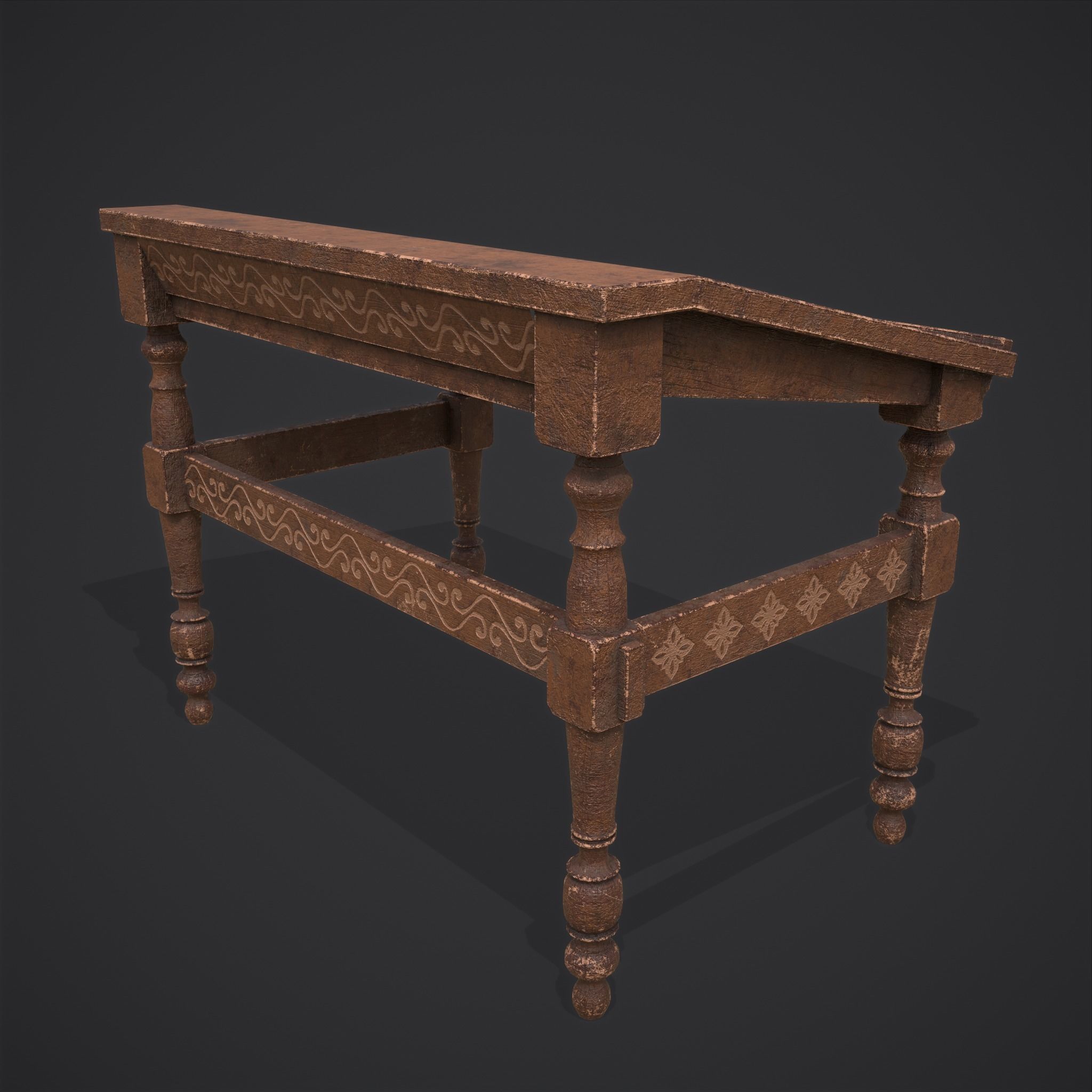 Elegant Long Writing Desk  Low-poly 3D model_5