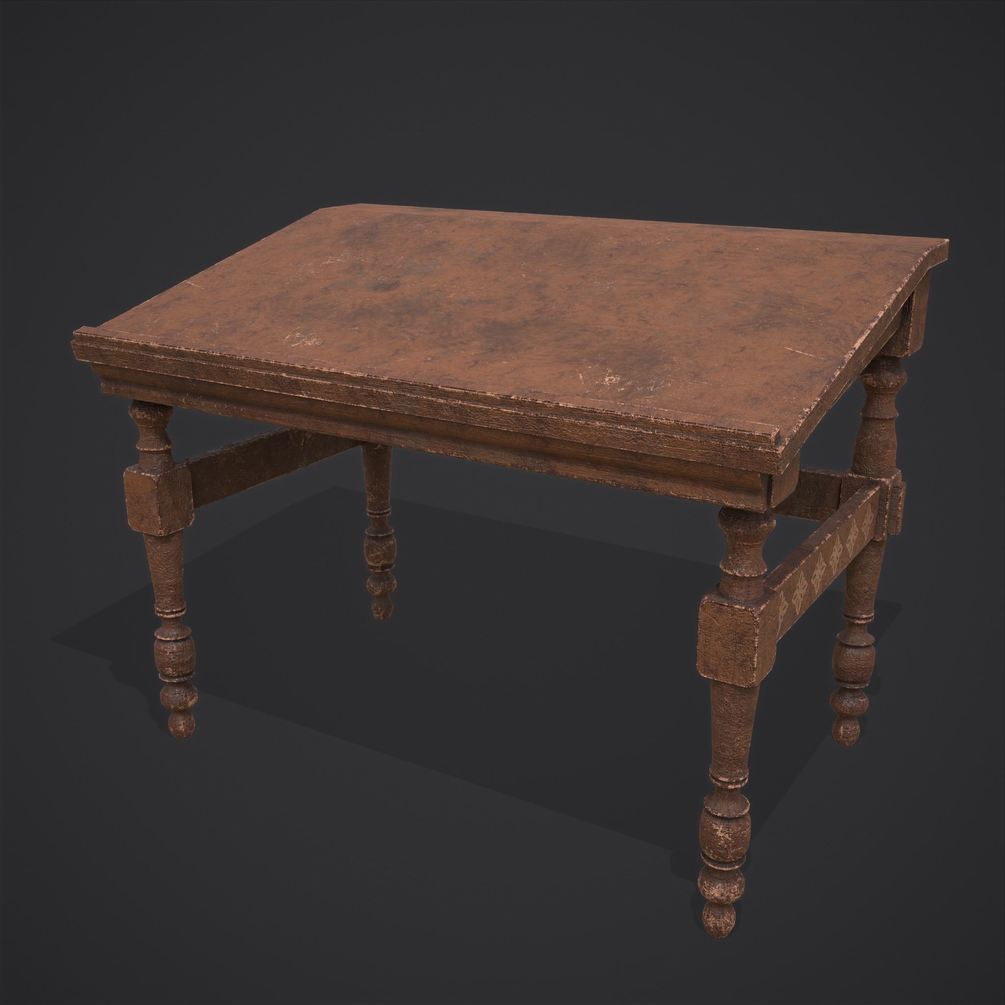Elegant Long Writing Desk  Low-poly 3D model_11