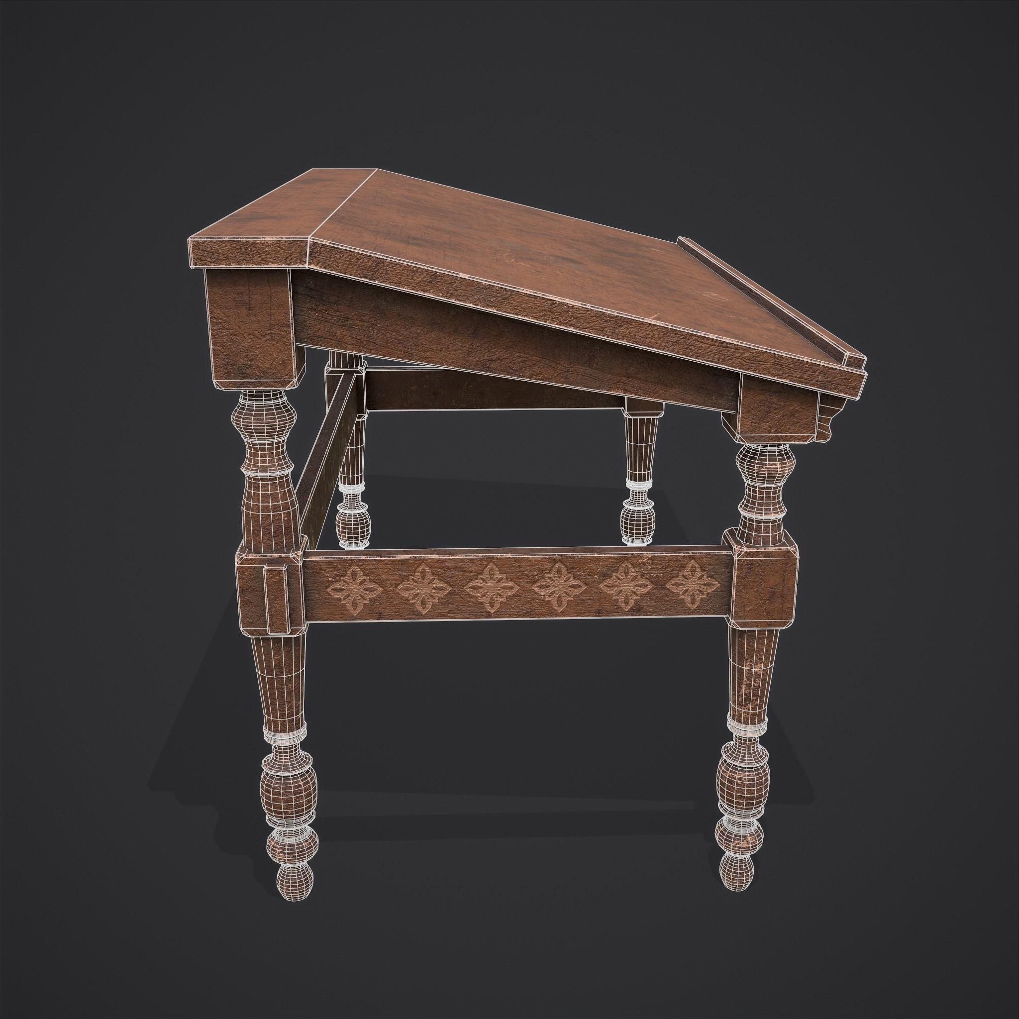 Elegant Long Writing Desk  Low-poly 3D model_4