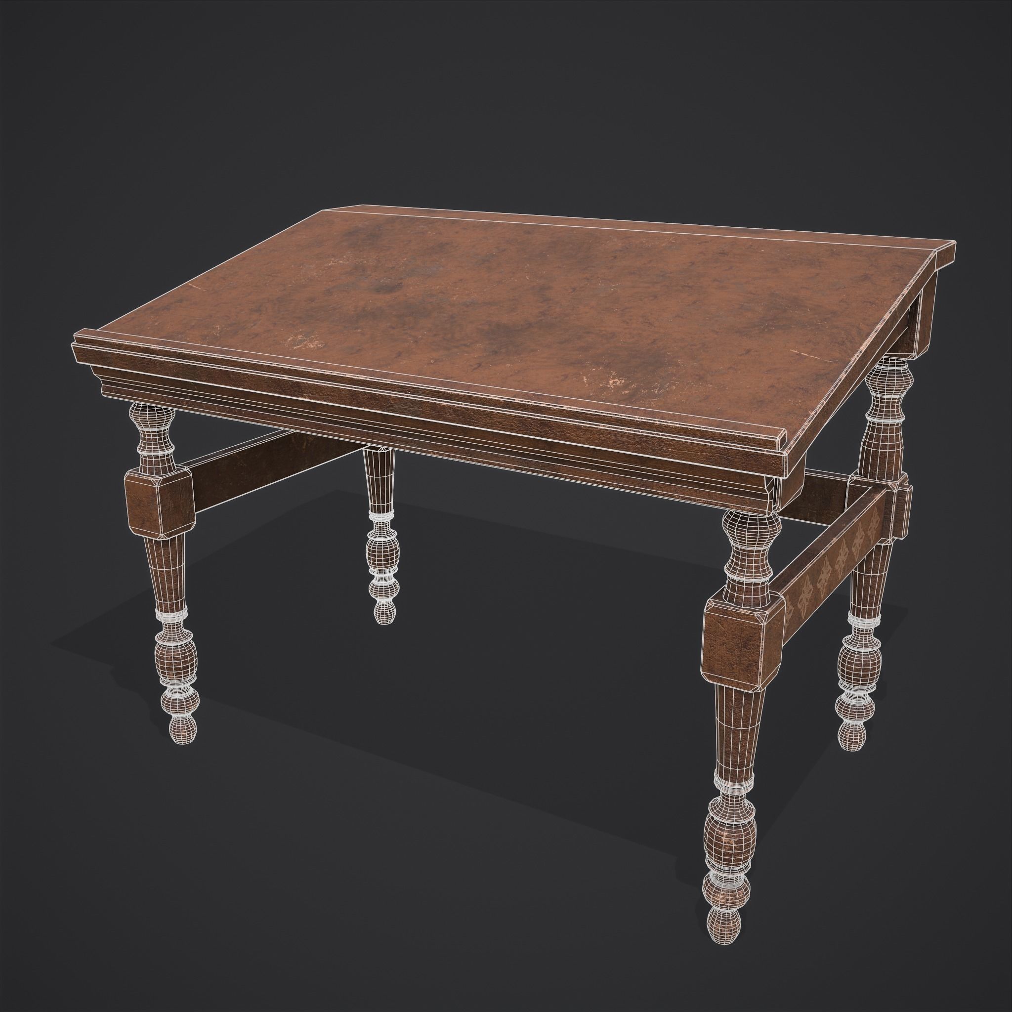 Elegant Long Writing Desk  Low-poly 3D model_12