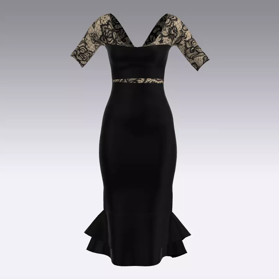 DRESS SLEVEE LACE BLACK SMALL DRESS LOOK FISH SKIRT 3D model