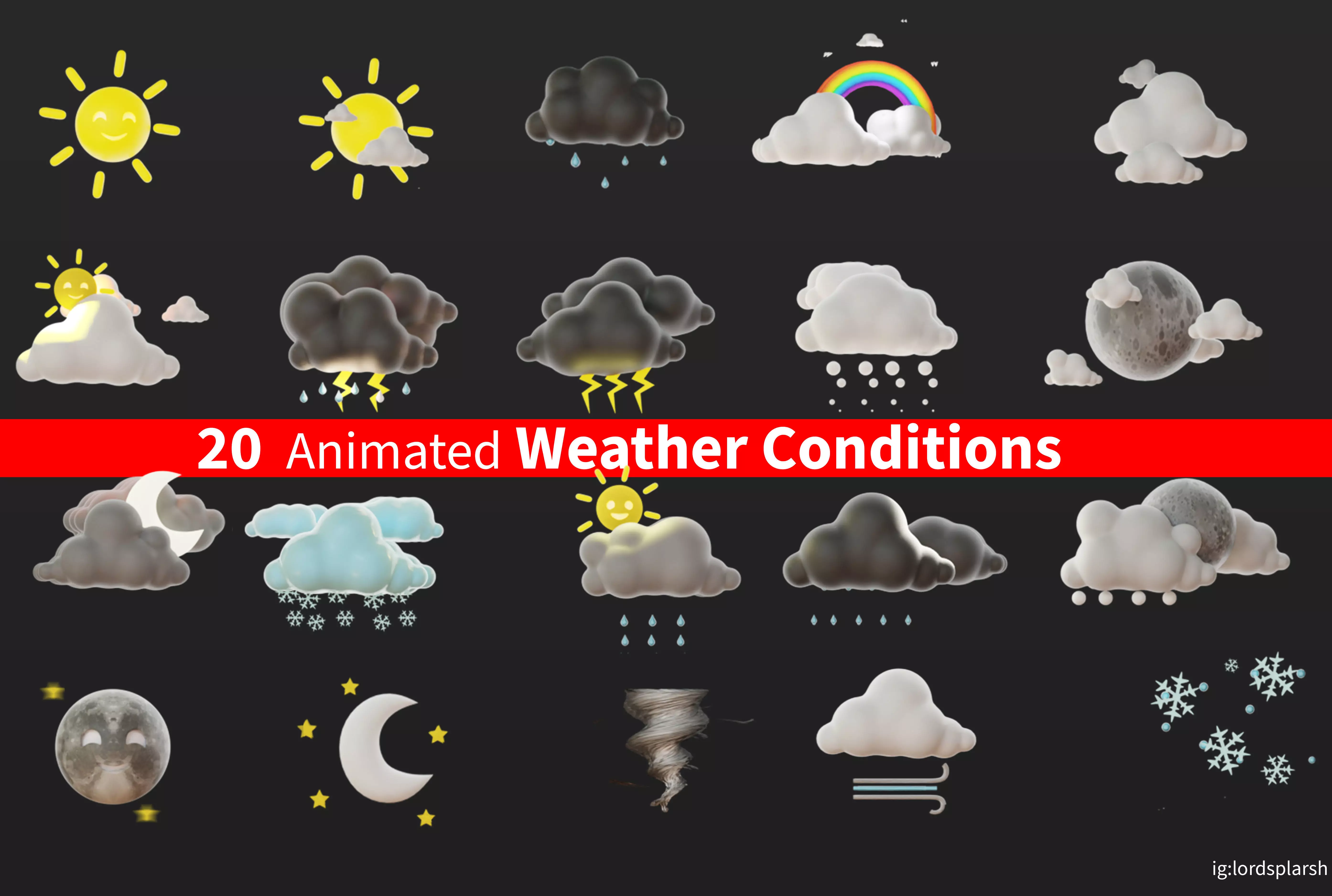20 Animated Weather Conditions Low-poly 3D model_0