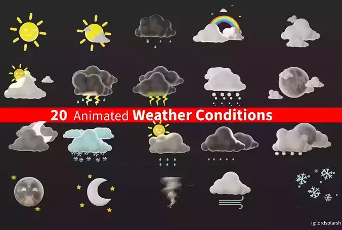 20 Animated Weather Conditions Low-poly 3D model