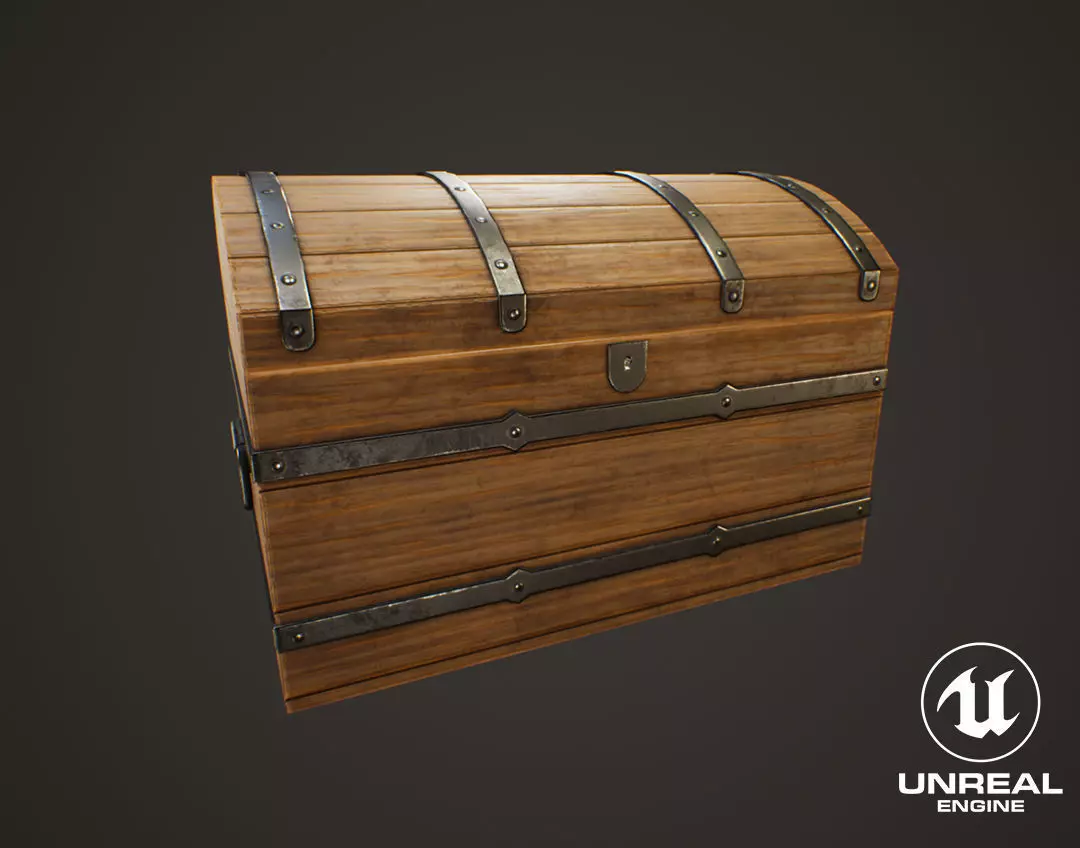 Medieval Treasure Chest - Wooden Chest IV Low-poly 3D model_0