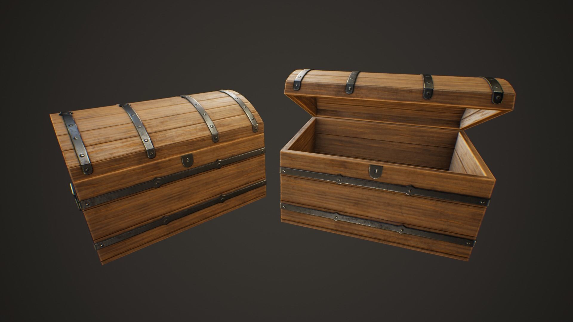 Medieval Treasure Chest - Wooden Chest IV Low-poly 3D model_3