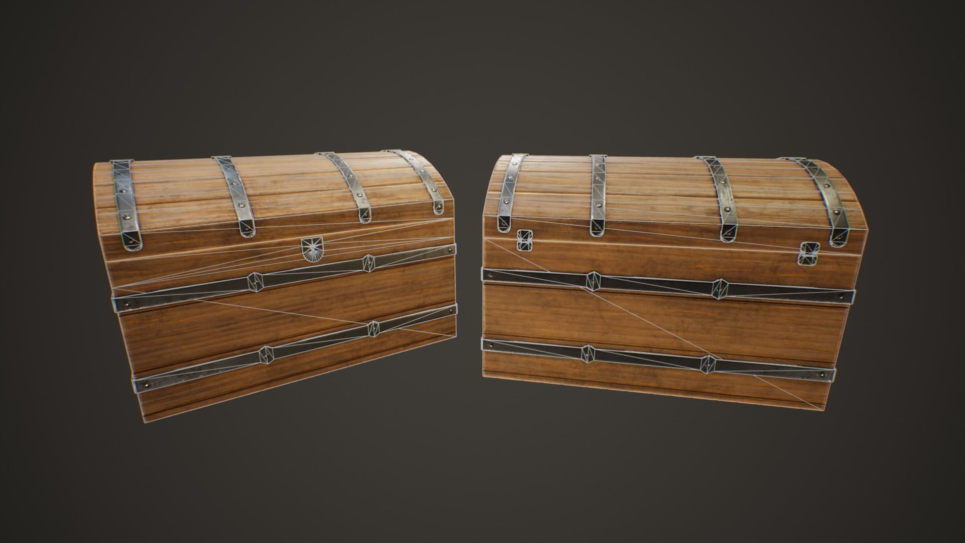 Medieval Treasure Chest - Wooden Chest IV Low-poly 3D model_4