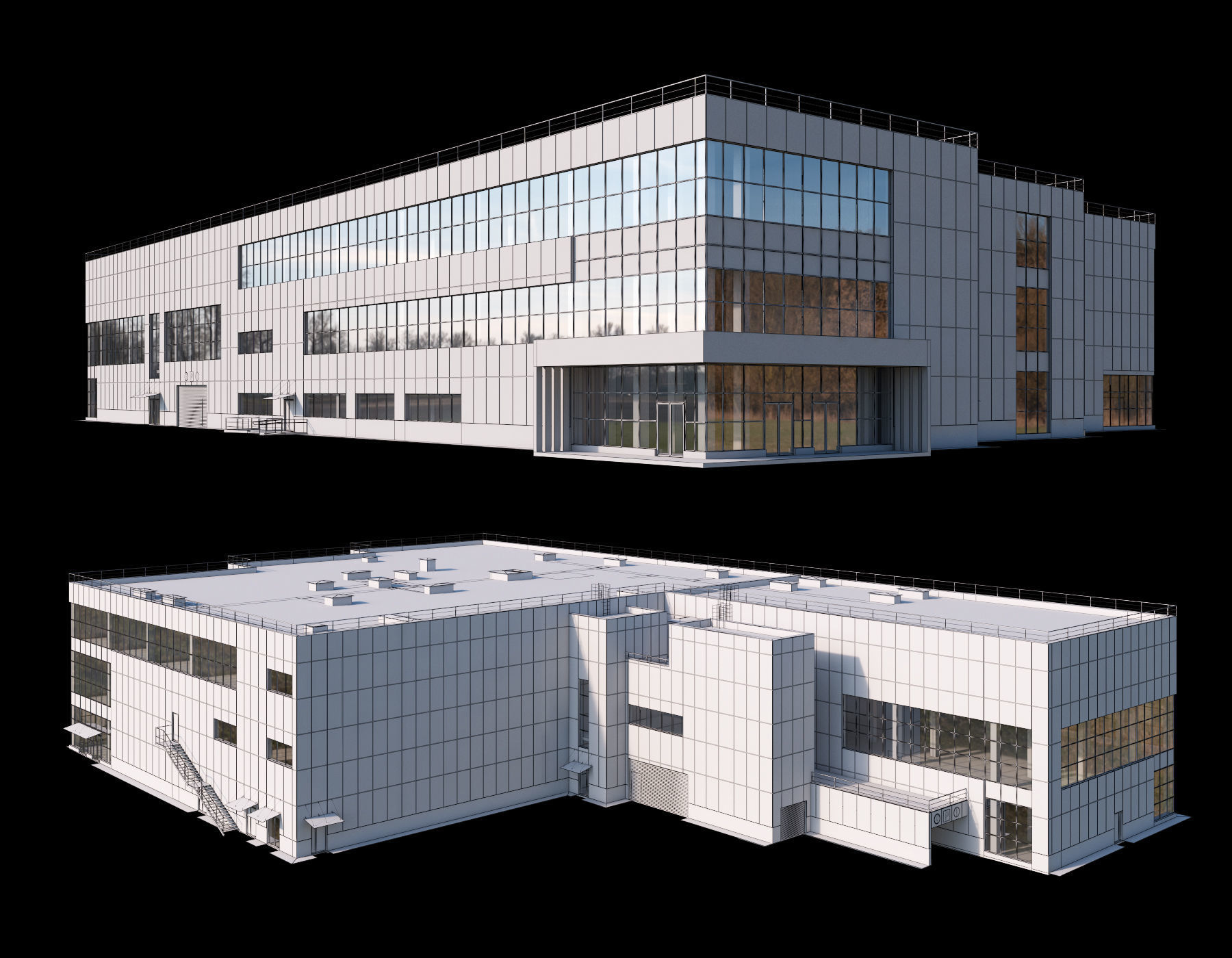 Shopping mall with parking building 3D model_1