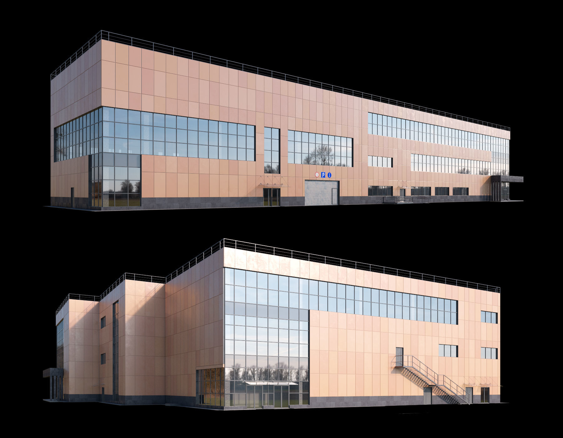 Shopping mall with parking building 3D model_6