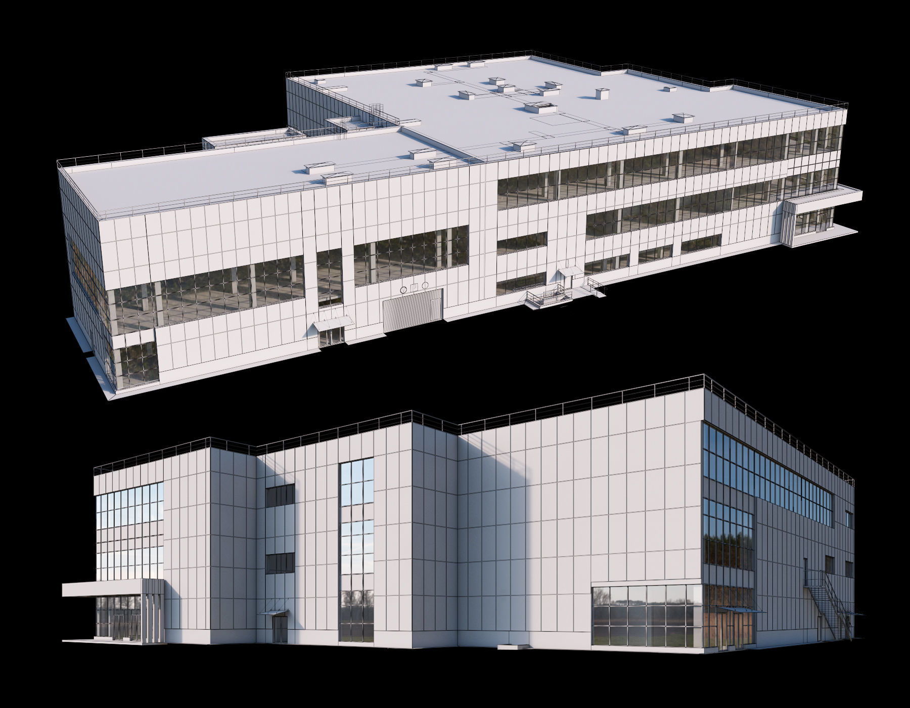Shopping mall with parking building 3D model_3
