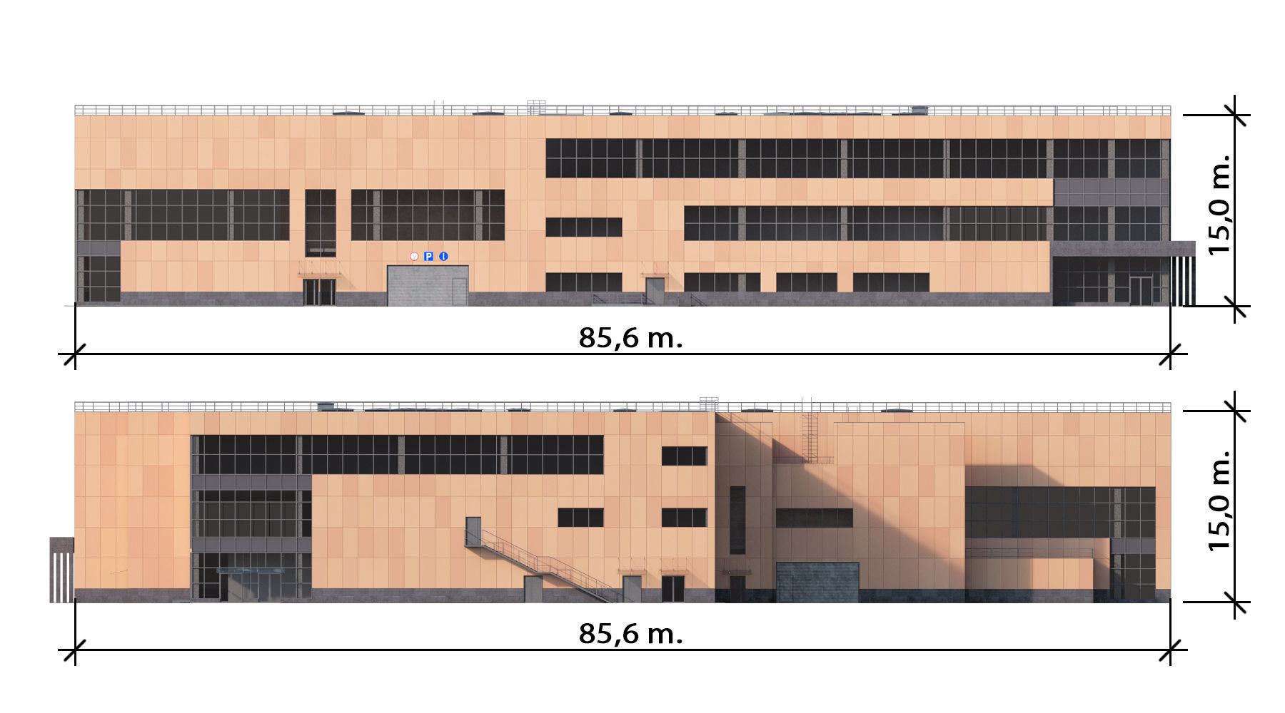 Shopping mall with parking building 3D model_9