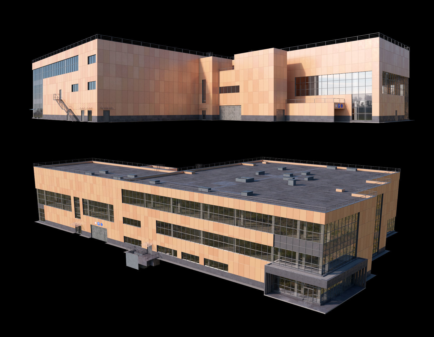 Shopping mall with parking building 3D model_4