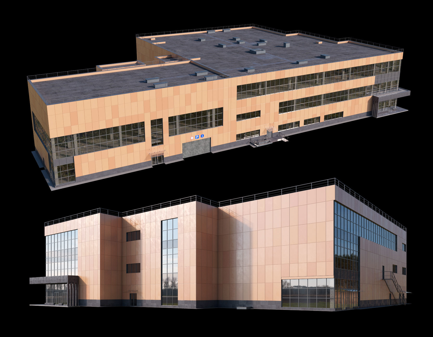 Shopping mall with parking building 3D model_2