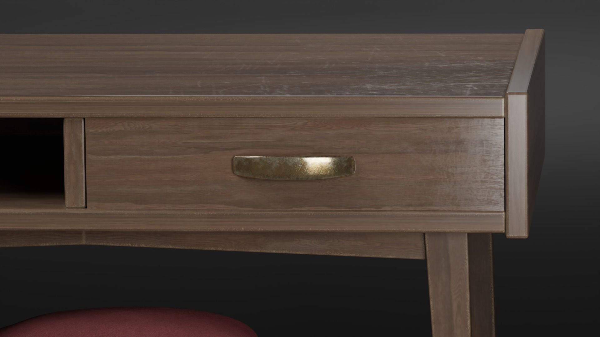  Old vintage table and chair Low-poly 3D model_4