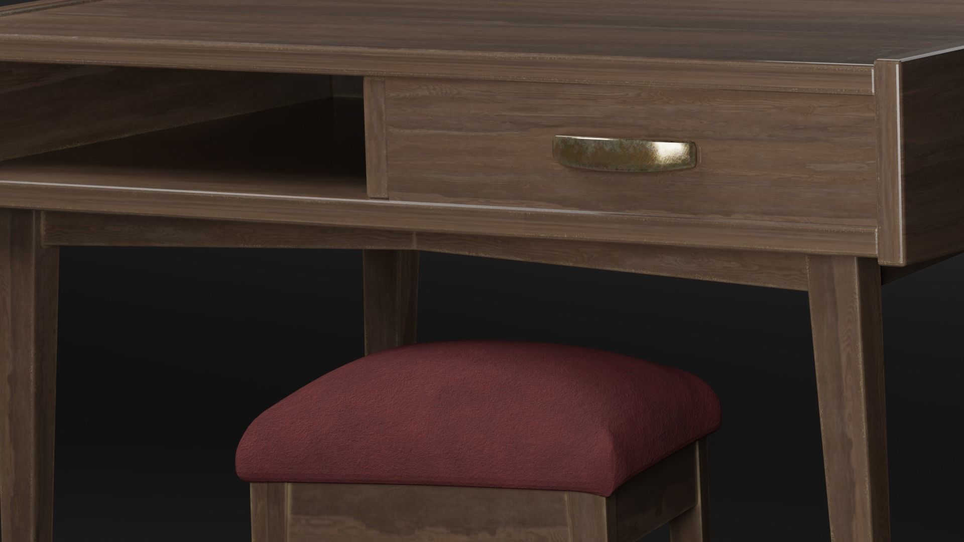  Old vintage table and chair Low-poly 3D model_3