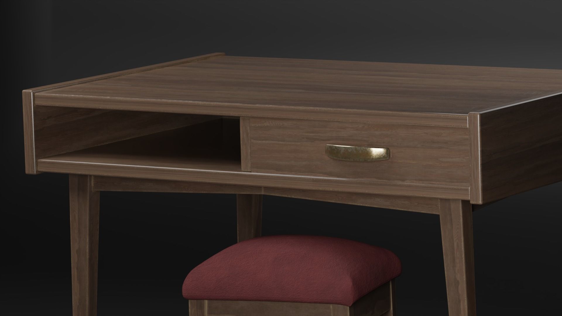  Old vintage table and chair Low-poly 3D model_2