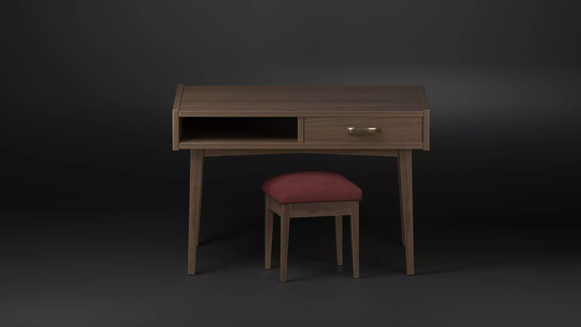  Old vintage table and chair Low-poly 3D model_0