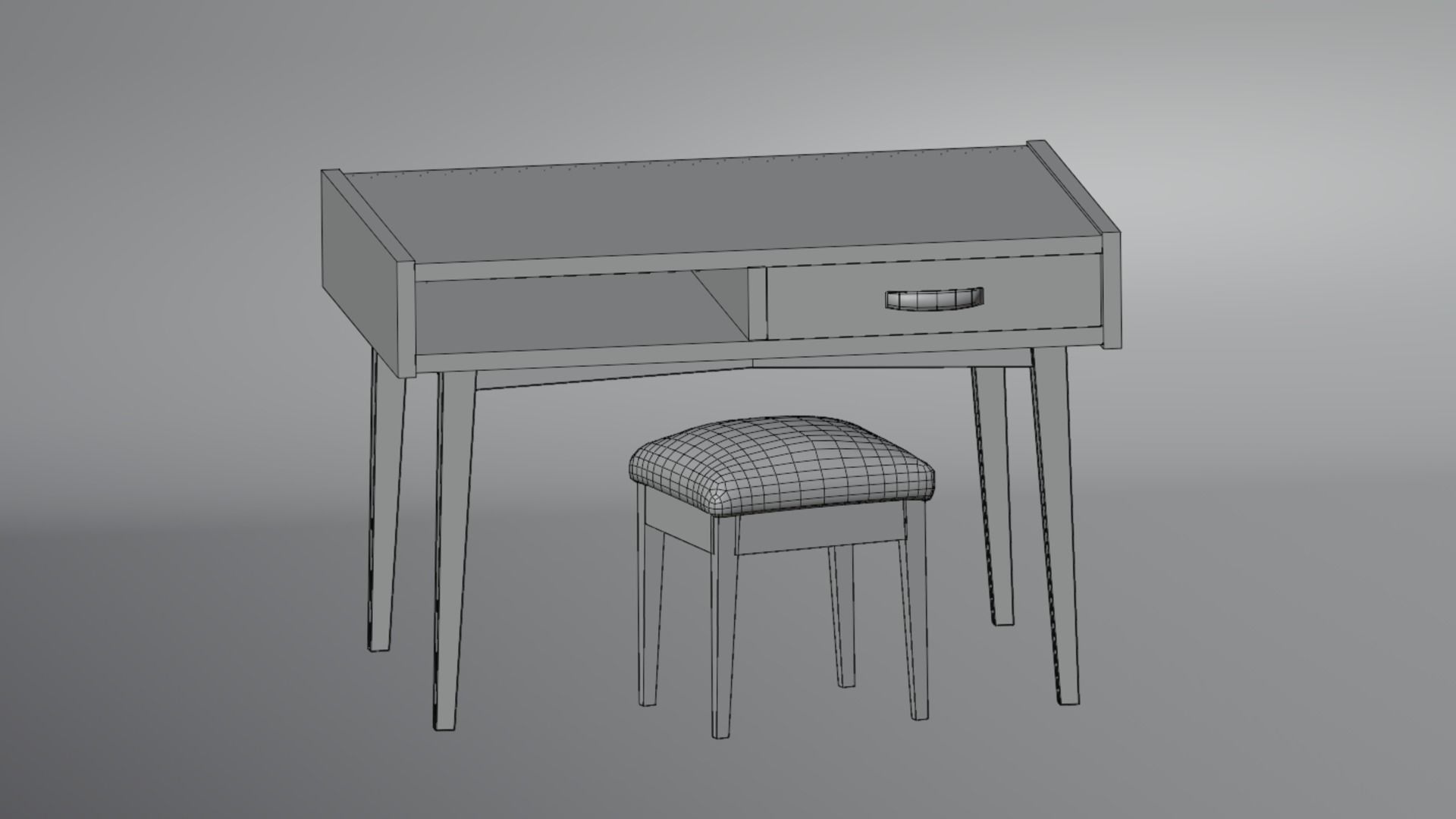  Old vintage table and chair Low-poly 3D model_5